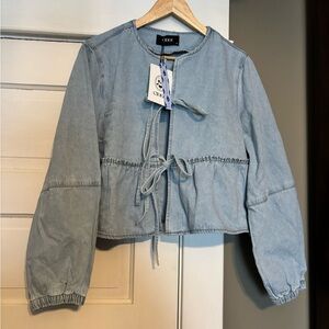 Cider Light Blue Denim Tie-Front top